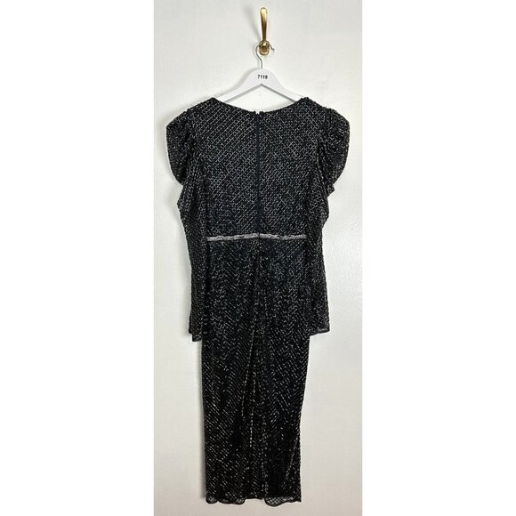 MAC DUGGAL Beaded Long Sleeve Sheath Dress in Charcoal Size US 6 - Picture 7 of 10